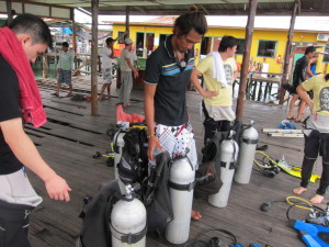 Instructors giving diving instructions