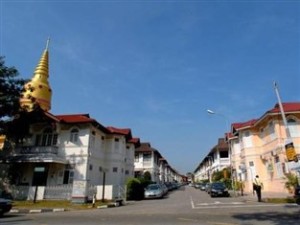 Bangkok Lane with Temple in background