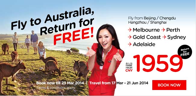 AirAsia Fly to Australia, Return for Free! Promotion