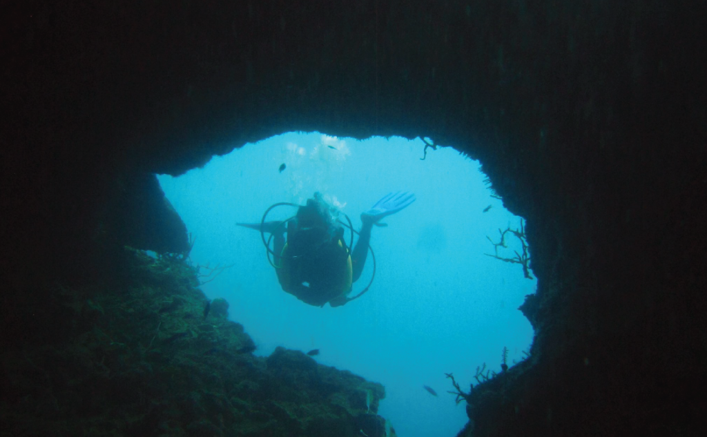 diver in a cave