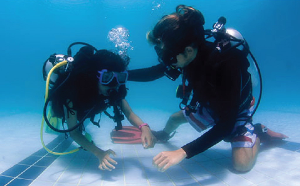 training in the pool diver