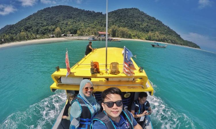 Pulau Besar selfie on boat