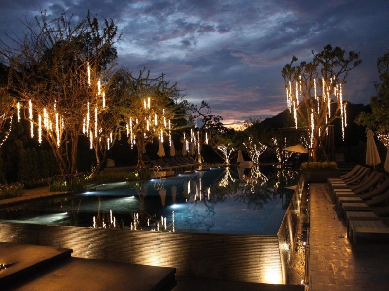 Night pool view of Pavilions Anana Resort
