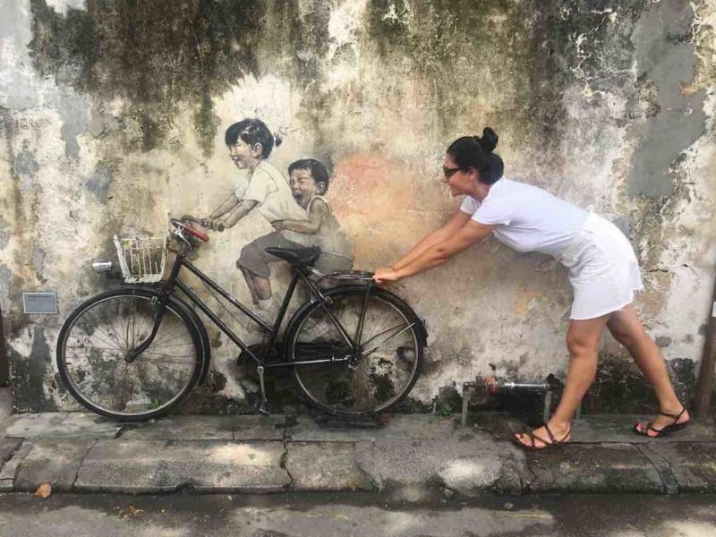 Children on Bicycle at Penang Street art
