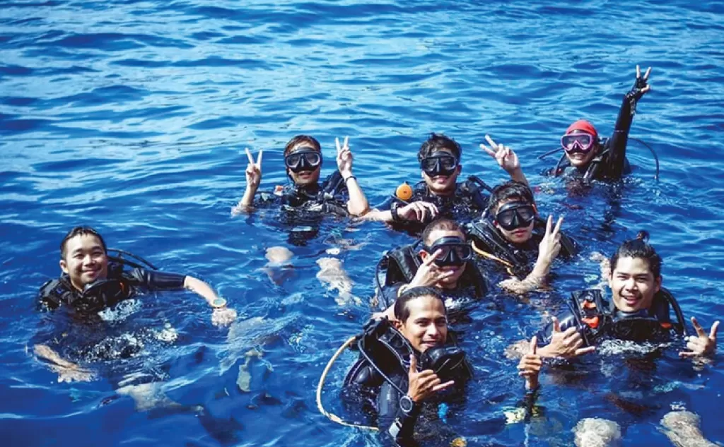together in the ocean diving diver