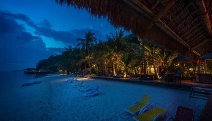 rawa island resort beach at night